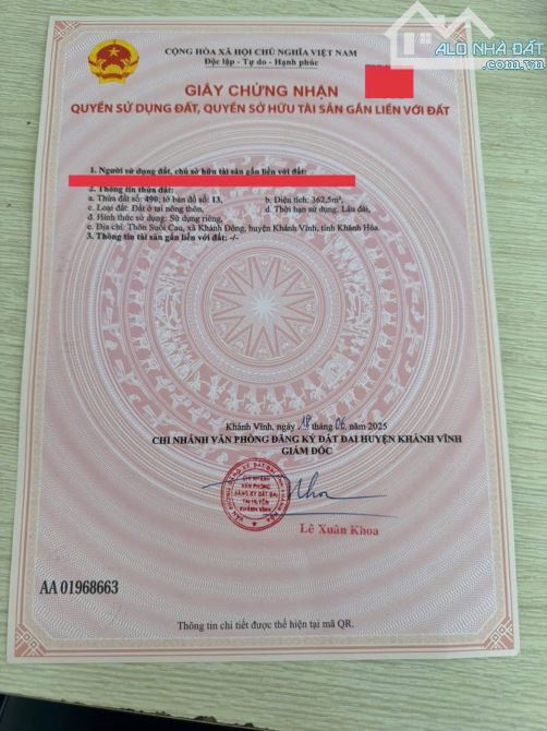 Lô biệt thự full thổ cư hàng hiếm Khánh Đông- Khánh Vĩnh 595 Triệu - Hạ giá bán nhanh