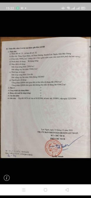 Bán đất Nam Điên - ND - Lục Ngạn DT 9.594m2 có 250m2 thổ cư MT 100m có nhà cấp 4 chỉ 2,7tỷ