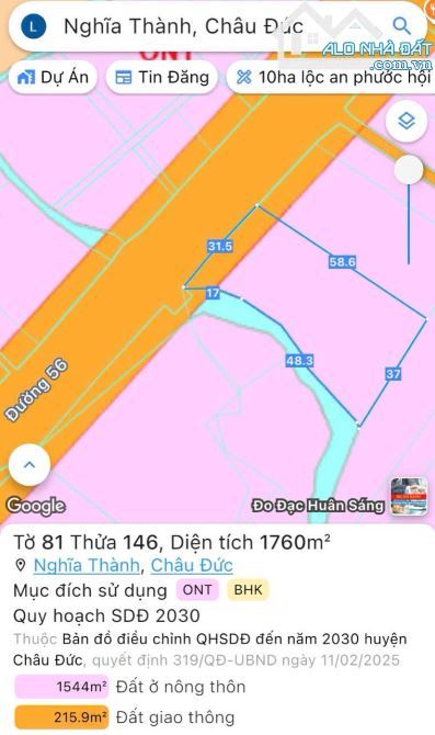 Cần bán lô đất mặt tiền Quốc Lộ 56 Nghĩa Thành, Châu Đức - TP.Hồ Chí Minh - 1