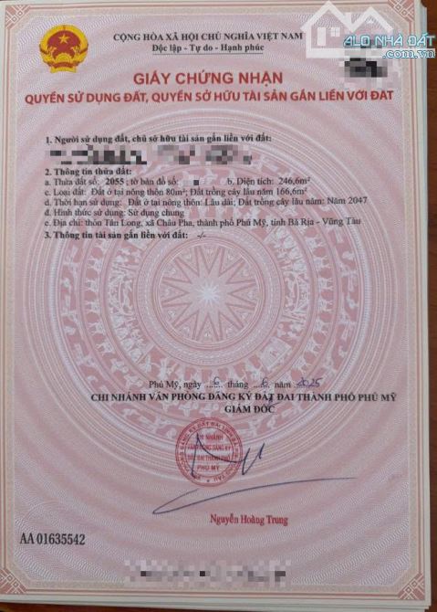 Bán 246m2 (5x49m) gần chợ Châu Pha, TP.Phú Mỹ - 1