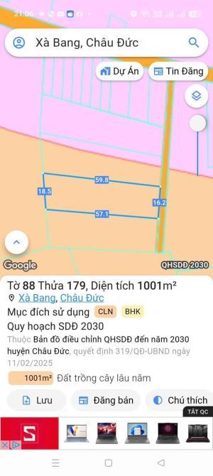 BÁN 1000M2 TẠI XÀ BANG CHÂU ĐỨC GIÁ 860TR, ĐƯỜNG BE TÔNG 5M - 1