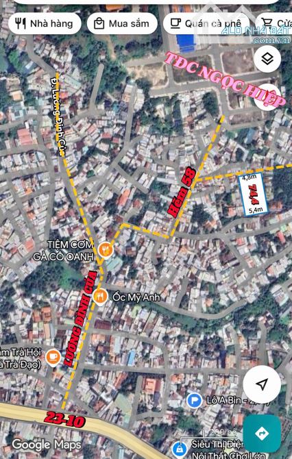 Bán đất hẻm 58 Lương Định Của Ngọc Hiệp cạnh khu TĐC giá 2 tỷ 200 - 1