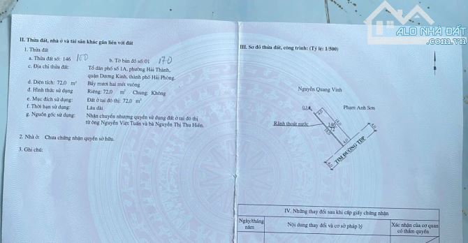 Bán Lô Đất Khu Phân Lô Hải Thành 1, Dương Kinh - Diên tích 72m2 ngang 4m - Hướng đông nam - 2