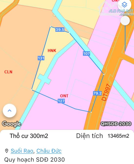 Cần bán lô đất mặt tiền Tỉnh lộ 997 xã Xuân Sơn (Suối Rao) sẵn 300m2 thổ cư, ngang đến 79m