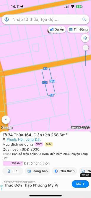 HÀNG NGỘP 1Ty570 ĐANG KẸT TIỀN MUỐN BÁN GẤP LÔ ĐẤT 258M2 PHƯỚC HỘI ĐẤT ĐỎ, LONG ĐẤT