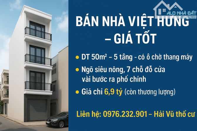 NHÀ ĐẸP VIỆT HƯNG - 50M2 - 5 TẦNG - 4 NGỦ - Ô CHỜ TM - NGÕ 7 CHỖ ĐỖ CỬA - 6,9 TỶ