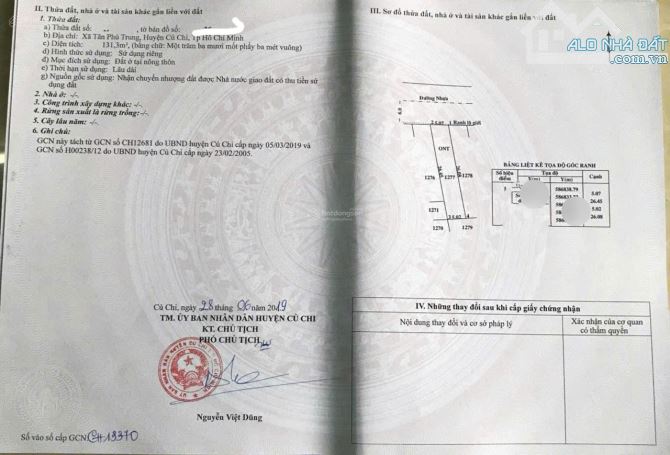 Bán nhà cấp 4, có 2 phỏng ngủ tại Tân Phú Trung- Củ Chi. DT 131m2, giá 830 triệu.SHR.
