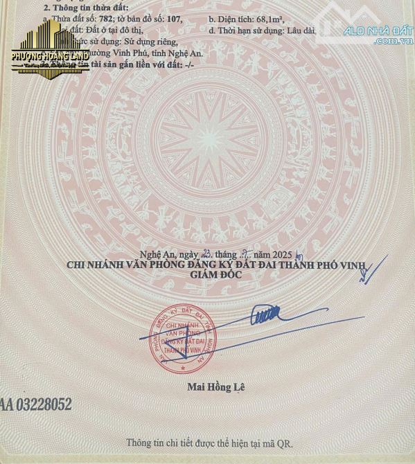 BÁN ĐẤT NGHI ĐỨC PHƯỜNG VINH PHÚ – CÁCH UBND CHỈ 150M 68,1m2 TÂY BẮC - 1