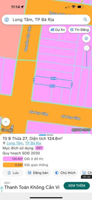 ĐẤT mặt tiền nhựa vỉa hè đường NGUYỄN HỮU TIẾN  thuộc  Long Tâm - Tp Bà Rịa.5*24 - thổ cư - 1