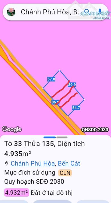 BÁN ĐẤT Fo, MT NHỰA, P.CHÁNH PHÚ HOÀ, TP.BẾN CÁT, DT: 20x55, CTC, SHR, GIÁ 3 TỶ - 5
