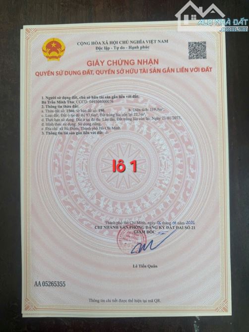 Bán 5 lô dt 5.5*20m khu Phan Văn Hớn gần Trần Văn Mười. Bà điểm HM