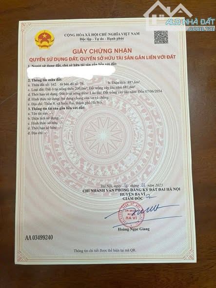 3,5 tỷ sở hữu 887m2 đất xã Suối Hai, gần các khu du lịch Ba Vì, gần tỉnh lộ, view thoáng - 1