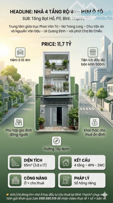 Bán nhà đường Tăng Bạt Hổ, P11 Bình Thạnh – hẻm ô tô – 4 tầng – chỉ 11.7 tỷ - 4