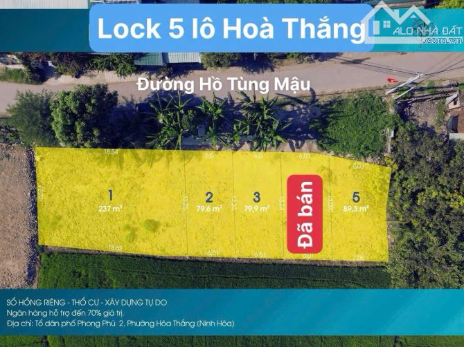 Bán lock 5 lô mặt tiền đường Hồ Tùng Mậu phường Hoà Thắng Ninh Ninh Hoà giá chỉ 599 triệu