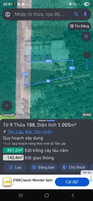 Bán Gấp 1000 mét vuông đất ngay khu công nghiệp visip 3 tân lập bắc tân uyên có 300 thổ cư - 1