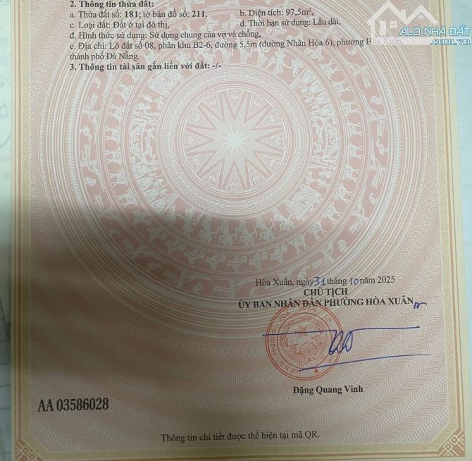 Cần bán Đất Nhân Hoà 6 vị trí sát góc ngã 4, đối diện chợ MIẾU BÔNG. Diện tích: 97,5m2 - 2