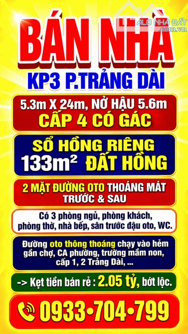 BÁN NHÀ TRẢNG DÀI 133m2 KP3, TP BIÊN HÒA, SỔ HỒNG RIÊNG, 2 MẶT ĐƯỜNG OTO GẦN CA PHƯỜNG - 8