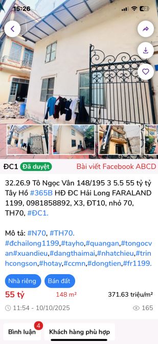 Bán đất Xuân Diệu - Tây Hồ 62m mt 7m lô góc 16,x tỷ