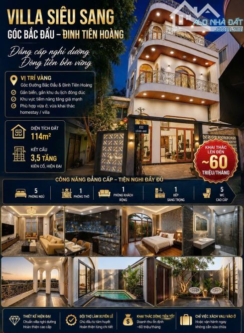 BIỆT THỰ HỒ BƠI GỐC NGÃ TƯ SÁT ÔNG ÍCH KHIÊM HẢI CHÂU 3.5 TẦNG DT 114M NGANG 8M HƠN 8TY