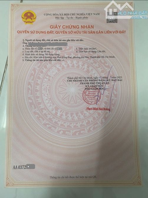 Bán đất 4x16m hoàn công, đường D1 KDC Phú Hồng Đạt p. An Phú - 2