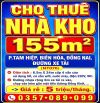 CHO THUÊ NHÀ KHO 155m2 P.TAM HIỆP, BIÊN HÒA, ĐỒNG NAI, GẦN ĐƯỜNG ĐỒNG KHỞI