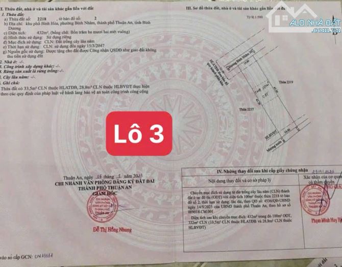 BÁN ĐẤT BÌNH NHÂM 30 DT 432m2- 100 THỔ CƯ GIÁ 7tỷ500tr