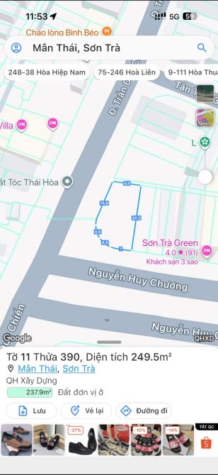 LÔ GÓC: 250M2 NGANG 32M XD TRÊN 9 TẦNG CẠNH BÃI TẮM MÂN THÁI GIÁ CỰC TỐT CHỈ: 188tr/M2 - 1
