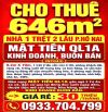 CHO THUÊ NHÀ MẶT TIỀN QL1A P.HỐ NAI, BIÊN HÒA, ĐỒNG NAI, 646m2, 1TRỆT 2LẦU BUÔN BÁN