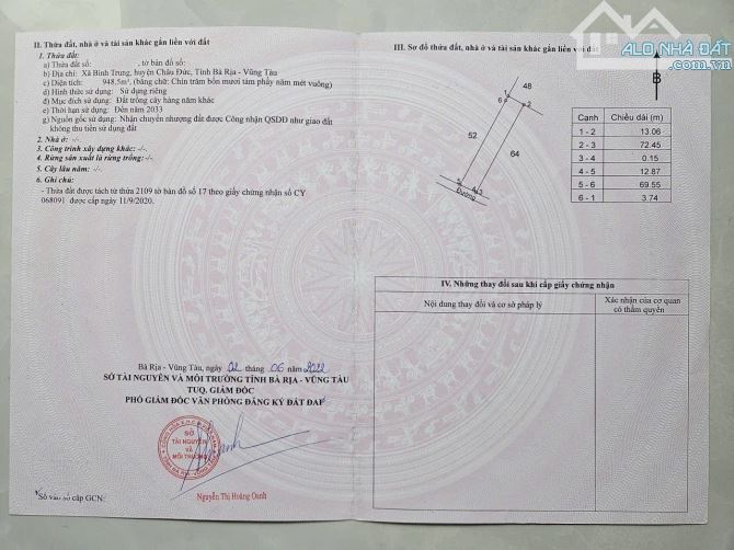 Bán đất đường xe hơi xã Bình Trung, Châu Đức, BR-VT: 13 x 72, giá 1,5 tỷ. - 4