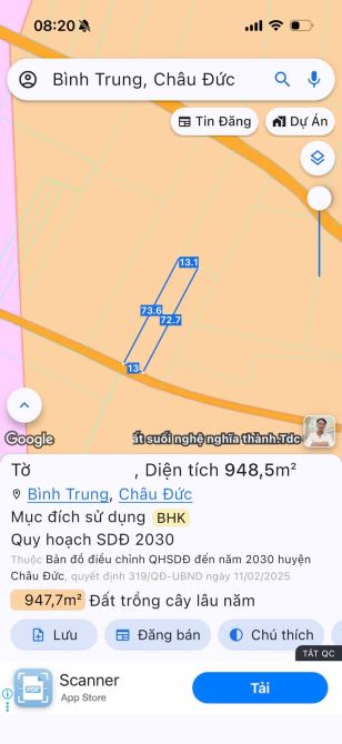 Bán đất đường xe hơi xã Bình Trung, Châu Đức, BR-VT: 13 x 72, giá 1,5 tỷ. - 5