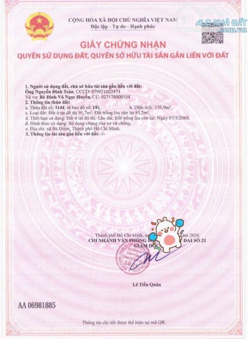 Đất mặt tiền sát Phan Văn Hớn.Ngang 6.5m dài 15