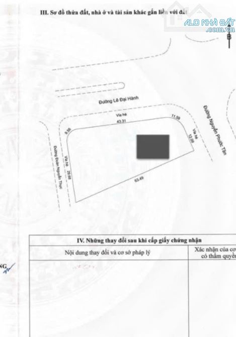 Bán quỹ đất 3 mặt tiền Lê Đại Hành diện tích 1.585m²