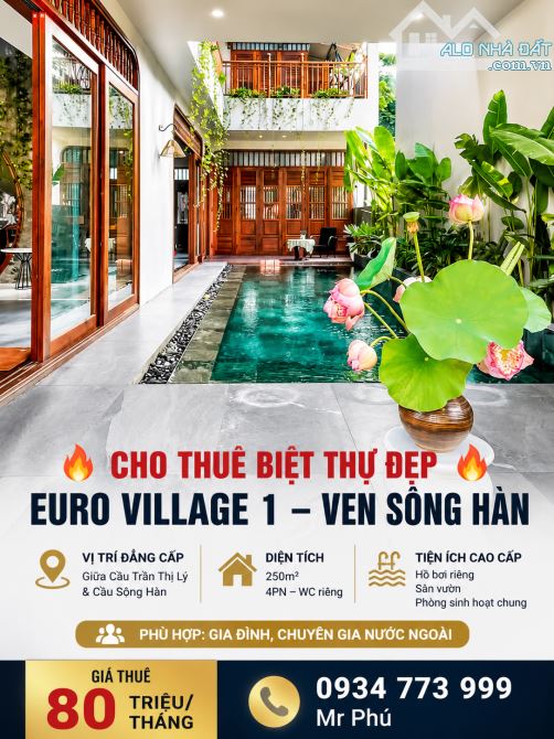 CHO THUÊ BIỆT THỰ ĐẸP 2 MẶT TIỀN EURO VILLAGE 1